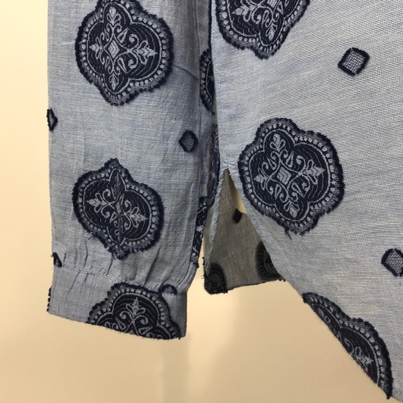 Loft | Blue Embroidered Button up - Picture 4 of 8